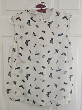 Equipment White Sleeveless Top with Multicolor Insect Print